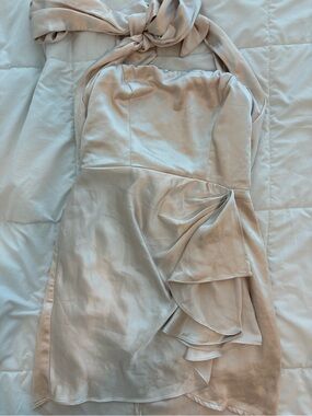 Selfie Leslie Blush Cream Satin Halter Wedding Dress